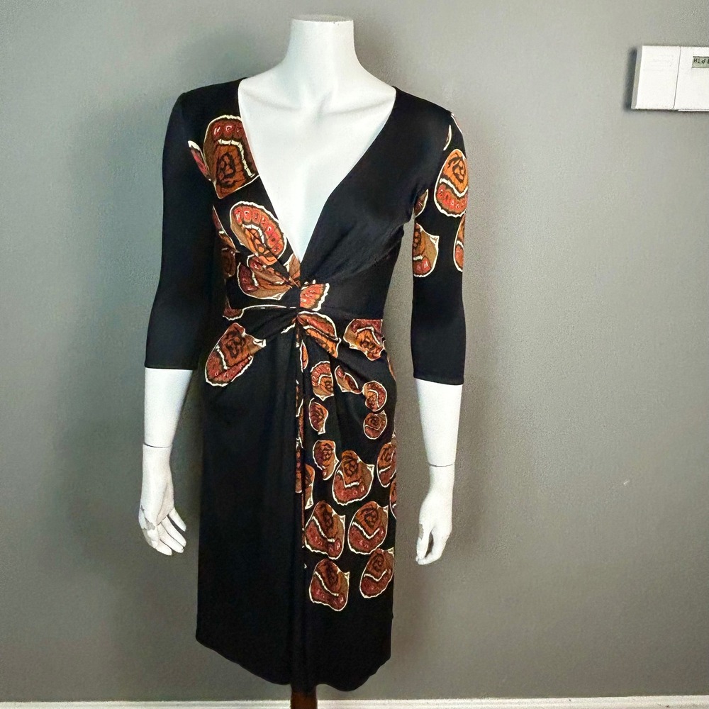 ISSA London dress size 2 XS silk twist butterfly retro 70s boho disco deep v